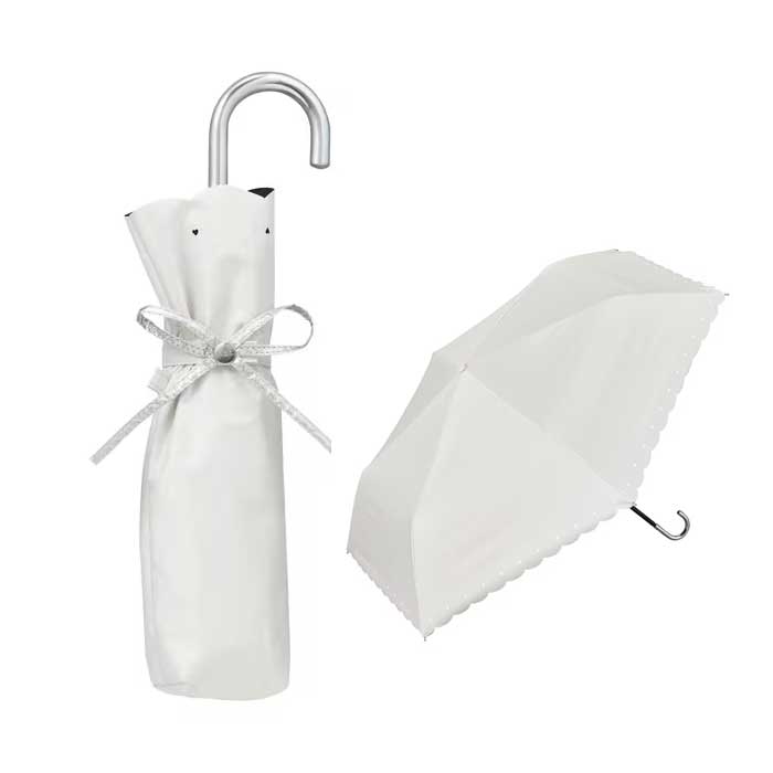 Wpc. 접이식 양산 겸 우산 차광 실버 리본 하트 미니 50cm 수동식 UV 100% 차단 차열 효과 오프화이트