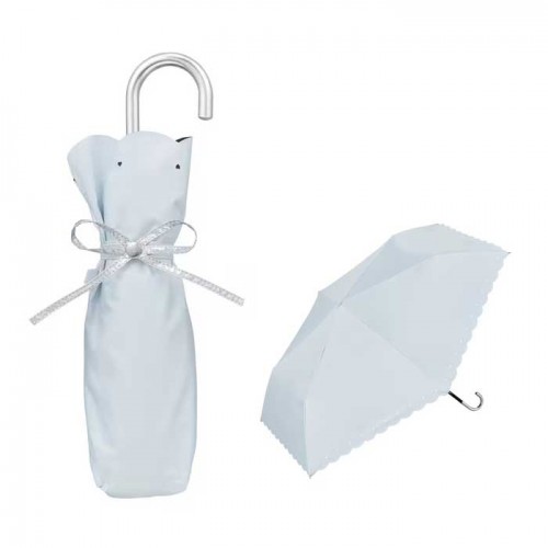 Wpc. 접이식 양산 겸 우산 차광 실버 리본 하트 미니 50cm 수동식 UV 100% 차단 차열 효과 하늘색