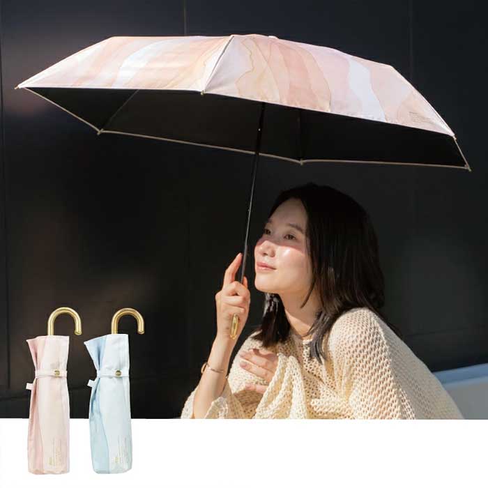 Wpc. 접이식 양산 겸 우산 차광 워터 페인트 미니 50cm 수동식 UV 100% 차단 차열 효과 핑크