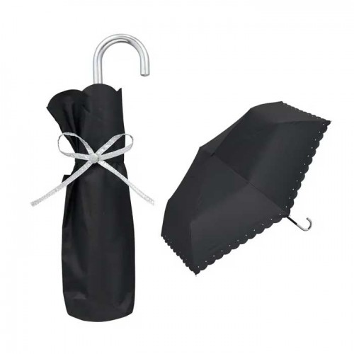 Wpc. 접이식 양산 겸 우산 차광 실버 리본 하트 미니 50cm 수동식 UV 100% 차단 차열 효과 블랙