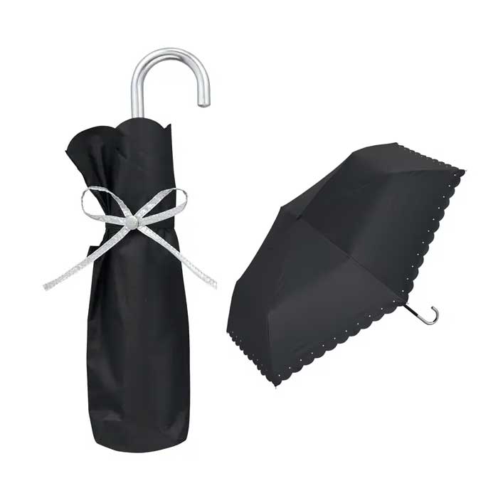Wpc. 접이식 양산 겸 우산 차광 실버 리본 하트 미니 50cm 수동식 UV 100% 차단 차열 효과 블랙