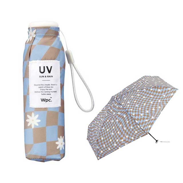 Wpc. 접이식 양산 겸 우산 베이비 엄브렐라 50cm 수동식 UV 컷 웨이브 블록 체크 블루