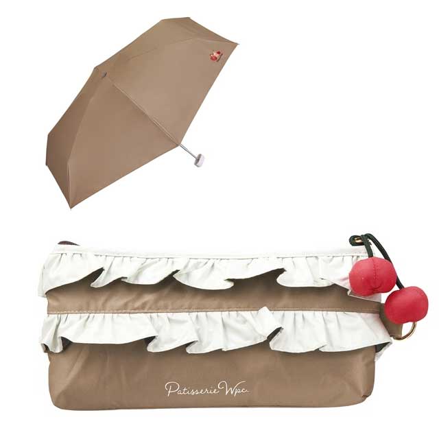 Wpc. 접이식 양산 겸 우산 차광 케이크 모티프 미니 50cm 수동식 UV 100% 차단 차열 효과 브라운