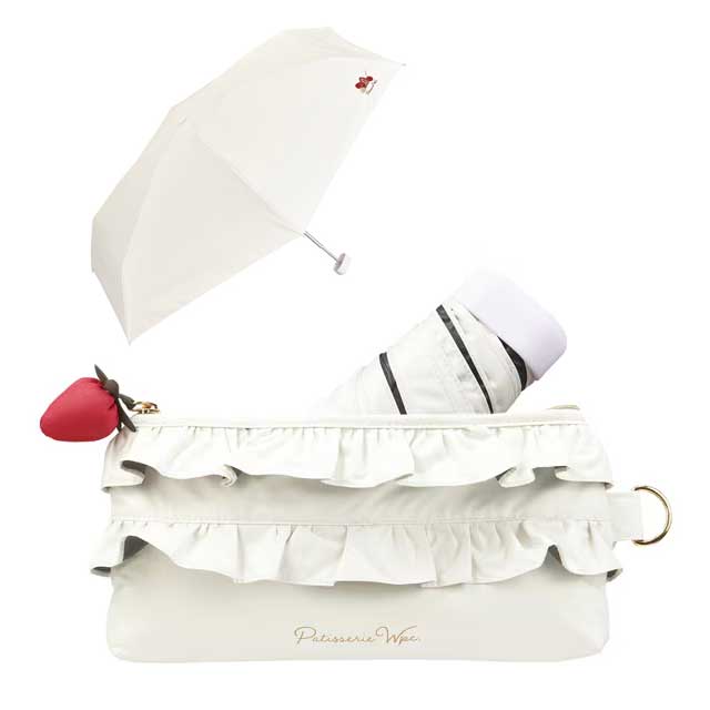 Wpc. 접이식 양산 겸 우산 차광 케이크 모티프 미니 50cm 수동식 UV 100% 차단 차열 효과 오프화이트