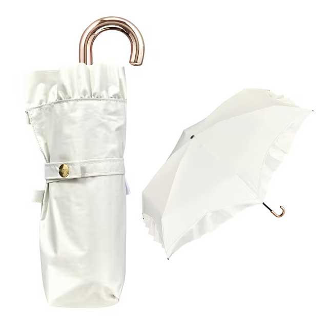 Wpc. 접이식 양산 겸 우산 차광 컴팩트 프릴 50cm 수동식 UV 100% 차단 차열 효과 오프화이트