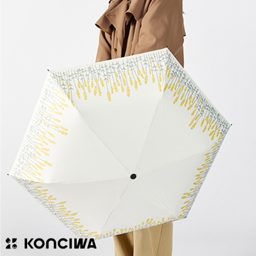 Konciwa 초경량 자동개폐 양우겸용 양산 접이식 우산 (UV차단/완전차광) 원터치 양산-베이지 식물 패턴