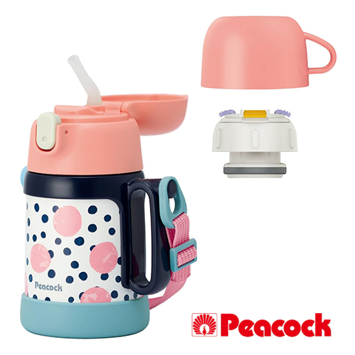 피콕 2WAY 키즈 보온보냉 물병 400ml (여분 스트로 포함 / 핑크) ASK-W40P P