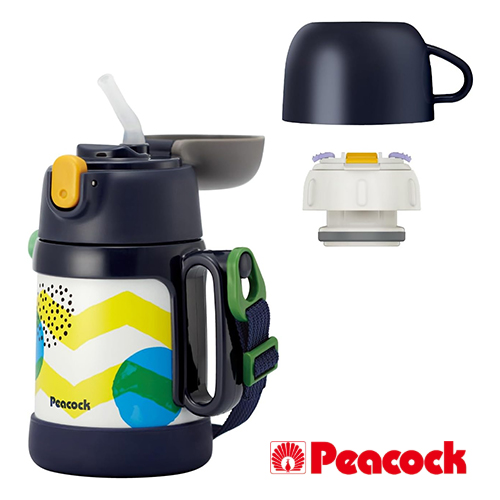 피콕 2WAY 키즈 보온보냉 물병 400ml (여분 스트로 포함 / 블루 그레이) ASK-W40P AH