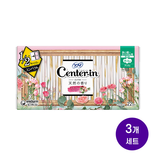 센터인 컴팩트 1/2 슬림 생리대 내추럴 플로럴향 날개형 21.5cm 낮용 22매x3개세트