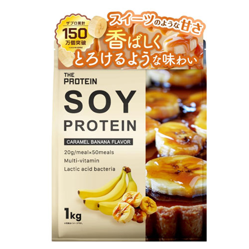 더 프로틴(THE PROTEIN) 소이프로틴  캐러멜바나나풍미 1kg 대두단백질 100% 11종 비타민 유산균 일본산