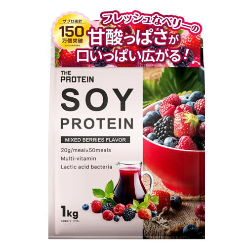 더 프로틴(THE PROTEIN) 소이프로틴 믹스베리맛 1kg 대두단백질 100% 11종 비타민 유산균 일본산
