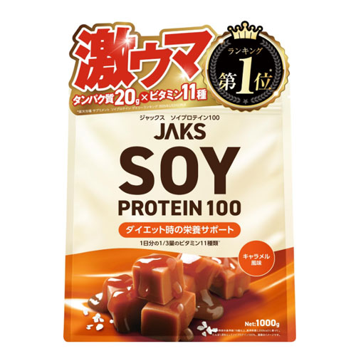 JAKS 소이프로틴 캐러멜맛 1kg 식물성 단백질 11종 비타민 일본산