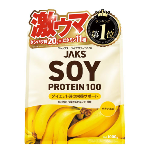 JAKS 소이프로틴 바나나맛 1kg 식물성 단백질 11종 비타민 일본산