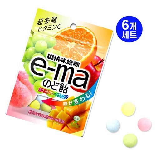 UHA미각당 피핀 e-ma 목캔디 컬러풀 프루츠 체인지 50g 6개세트