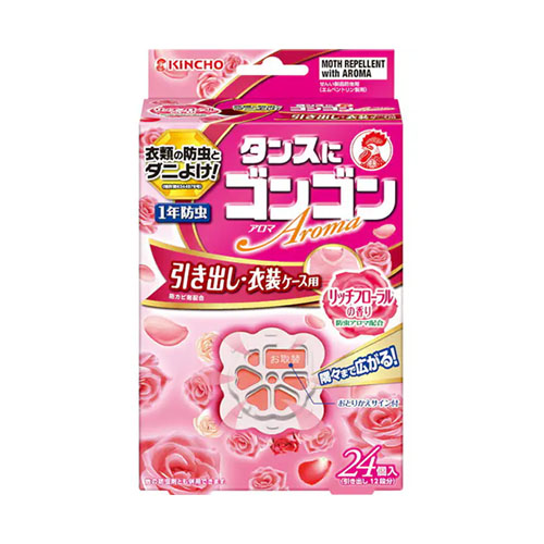 KINCHO 킨쵸 곤곤 아로마 서랍/의류 수납함용 1년 방충제 리치 플로럴향 24개입