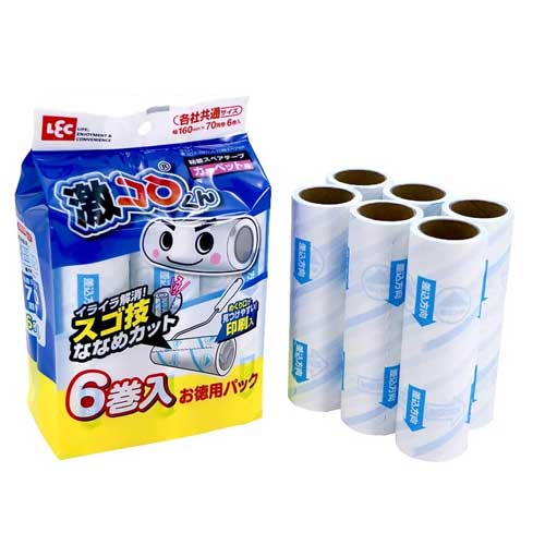 레크 게키코로 강력 점착 돌돌이 리필 70회 사용 × 6개입 160mm 돌돌이 고로고로