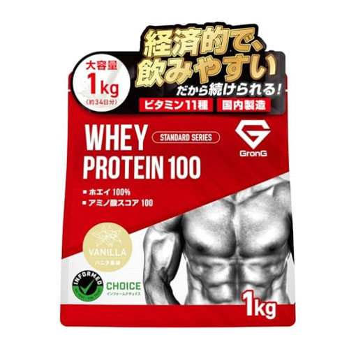 GronG  웨이프로틴 100 스탠다드 바닐라맛 1kg 비타민 11종 함유