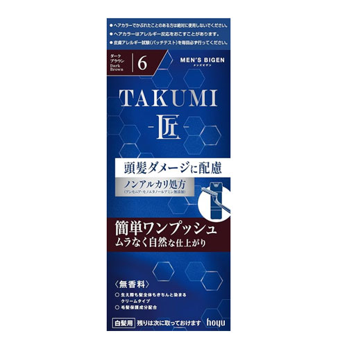 호유 맨즈비겐 TAKUMI 타쿠미6 다크브라운 남성용 새치염색약 원푸시 크림 타입
