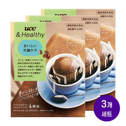 UCC 앤헬시 맛있는 밸런스 케어 원드립 카페인리스 커피 4개입x3개세트