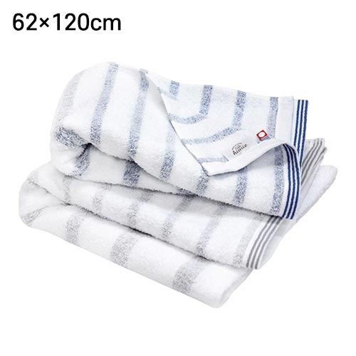 이마바리 히오리에 미스트 순면 경량 바스타월 2장 세트 블루x그레이 스트라이프 62x120cm B01N4L712F