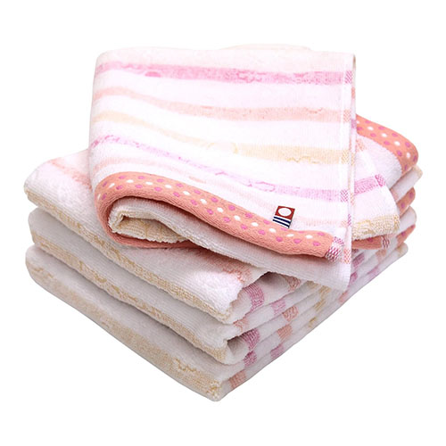 이마바리 히오리에 리리크 자카드 플라워 스트라이프 순면 페이스타월 4장 세트 핑크 34x80cm B01N3MI56I