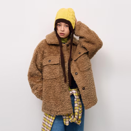 GU 지유 플러피 보아 CPO 재킷 (오버사이즈 핏) 34 BROWN