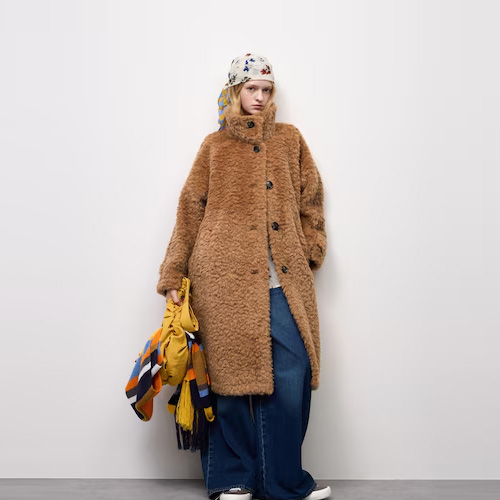GU 지유 플러피 보아 롱코트 34 BROWN