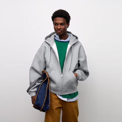 GU 지유 헤비웨이트 스웨트 코쿤 집업 후드 (오버사이즈 핏) 03 GRAY
